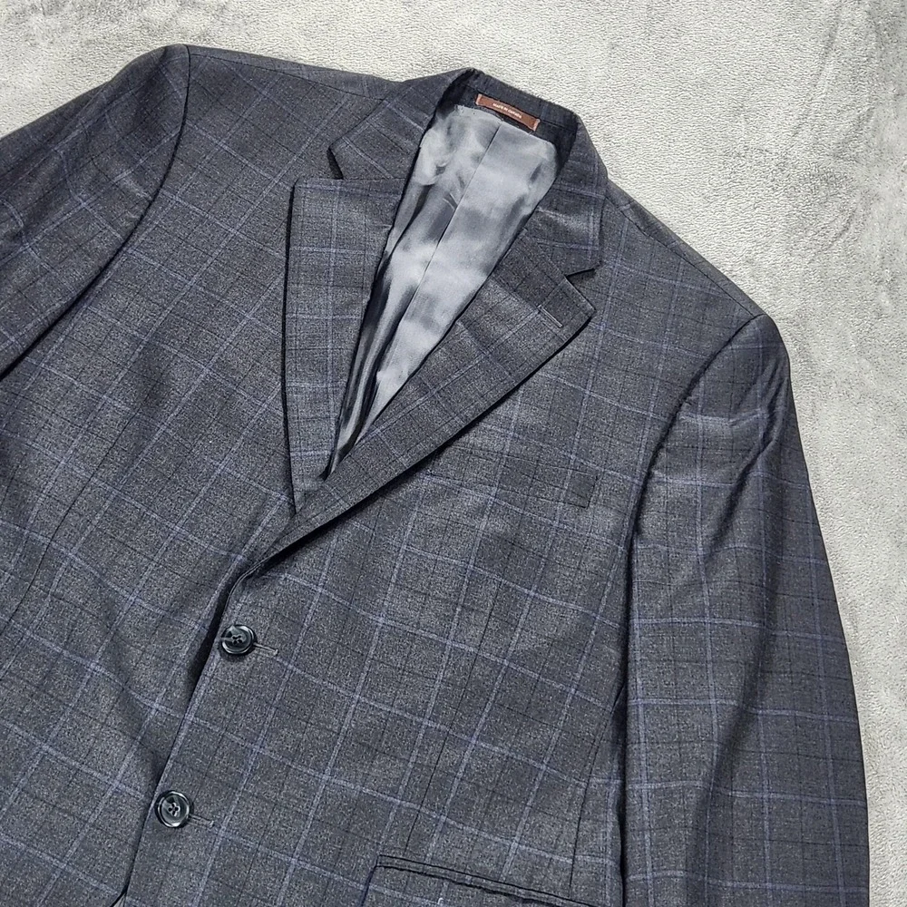 Peter Millar Blazer Mens 42R Gray Plaid Wool Made In Canada Sport Coat Jacket